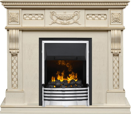 Каминокомплект Corsica - Слоновая кость с патиной (Ширина 1100) с очагом Atherton